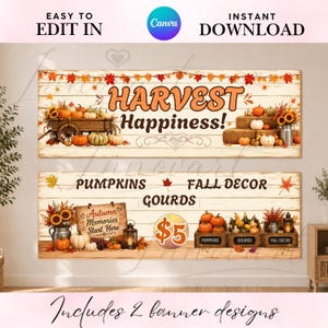 Pumpkin Patch Banner, Fall Market Banner, Pumpkin Stand Sign, Autumn Vendor Banner, Fall Decor Sale, Editable Canva Template