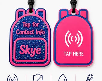 Personalized NFC Backpack Tag | Child Safety Contact Info | Durable Acrylic Bag Tag