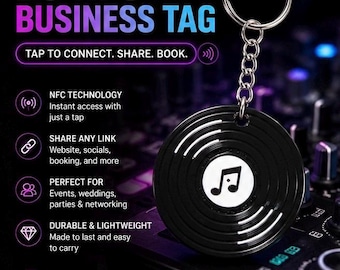 DJ NFC Business Tag | Musician Keychain, Tap to Connect Social Media (Digital Business Card)