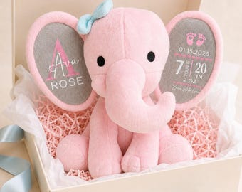Personalized Baby Elephant Keepsake with Custom Name and Birth Stats