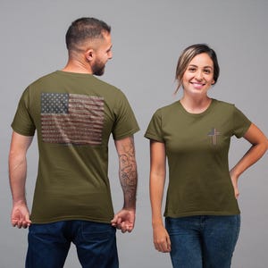詩篇91篇 アメリカ国旗Tシャツ | キリスト教信仰十字架グラフィックTシャツ