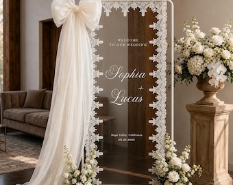 Monogram Initials Banner Sheer Lace Wedding Sign Personalized Couple Tulle Welcome Ceremony Reception Decor Drape Custom Bridal Lettering
