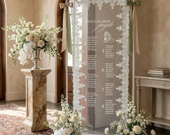 Custom Seating Plan Sheer Lace Wedding Guest List Sign Organza Reception Table Chart Personalized Banner Romantic Decor