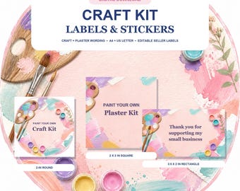 Printable Craft Kit Labels & Stickers – Paint Your Own, Plaster Kit Wording (Digital Download)