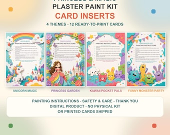Princess and Unicorn Plaster Paint Kit Insert Cards, Printable Instructions, Safety and Thank You