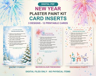 New Year Plaster Paint Kit Insert Cards: Instructions, Safety and Thank You PDFs