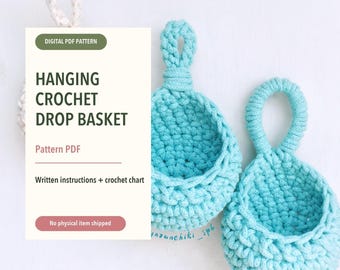 Hanging Crochet Drop Basket Pattern PDF, Teardrop Wall Organizer, T-Shirt Yarn Home Decor