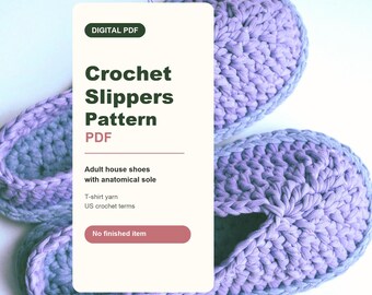 Crochet Slippers Pattern PDF, Adult House Shoes with Anatomical Sole, T-Shirt Yarn Slipper Tutorial