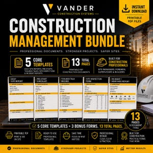 Construction Management Bundle | Daily Site Report, Pre-Start Checklist, Toolbox Talk, Site Inspection & Incident Report Templates