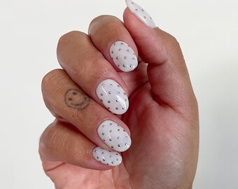 Diamond Dust | White Press-On Nails with Silver Studs | | Handmade Reusable Press-On Nail Set
