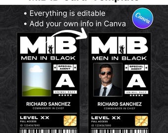 Mib id Canva Template, Custom Men in Black ID Badge, Editable MIB Agent Badge Card, Printable Movie Costume Cosplay Employee ID