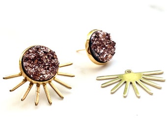 Druzy Ear Jackets - Druzy Studs -Sun Studs