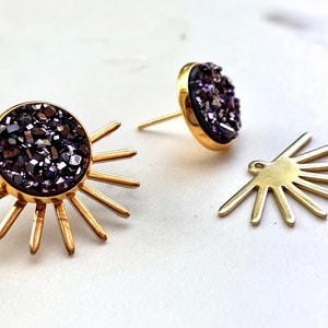 Druzy Ear Jackets Druzy Studs Sun Studs image 1