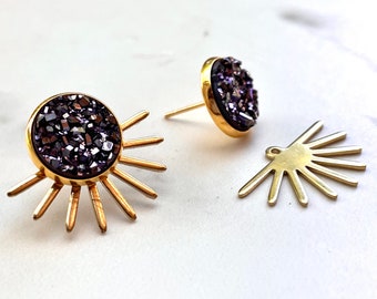 Druzy Ear Jackets - Druzy Studs -Sun Studs