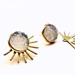 Druzy Ear Jackets - Druzy Studs -Sun Studs - Gold Stainless Steel Earrings