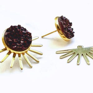 Druzy Ear Jackets - Druzy Studs -Sun Studs - Gold Stainless Steel Earrings
