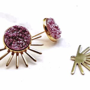 Druzy Ear Jackets - Druzy Studs - Sun Studs - Gold Stainless Steel Earrings