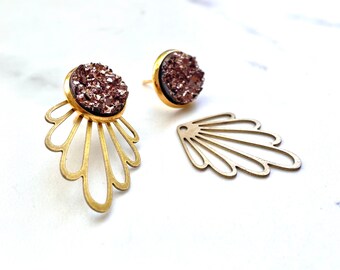 Druzy Ear Jackets - Druzy Studs - Petal Studs