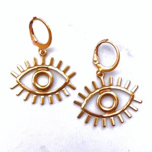 Eye Earrings - Gold Eye Earrings - Boho Earrings - Huggie Drop Earrings