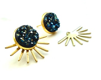 Druzy Ear Jackets - Druzy Studs -Sun Studs