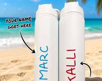 Personalized 24oz Stainless Steel Water Bottle | Custom Name, Island Inspired Design