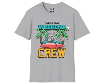 Labor Day Weekend Crew Skeleton Surfboard Tropical T-Shirt