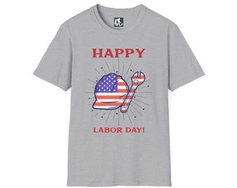American Flag Hard Hat T-Shirt | Labor Day Weekend Union Pride Workforce Appreciation