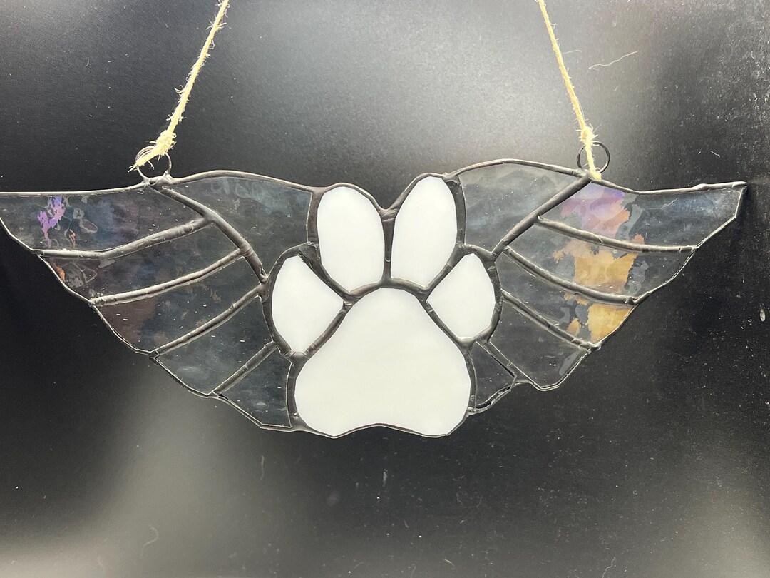 Stained Glass Pet Memorial Suncatcher: Angel Wings & Paw Print - Etsy