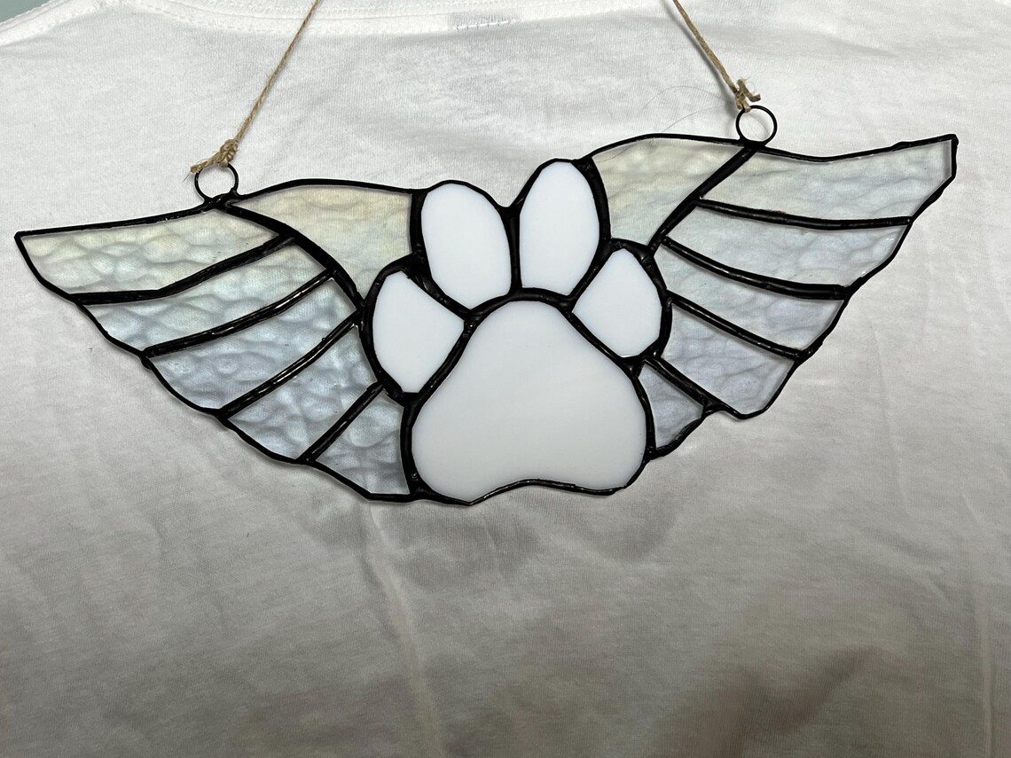 Stained Glass Pet Memorial Suncatcher: Angel Wings & Paw Print - Etsy