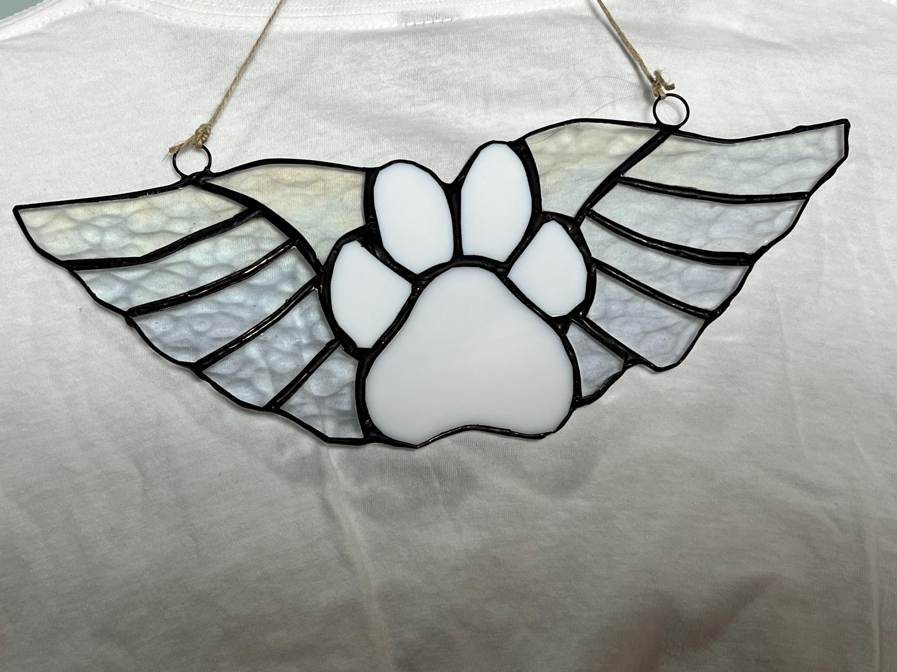 Stained Glass Pet Memorial Suncatcher: Angel Wings & Paw Print - Etsy