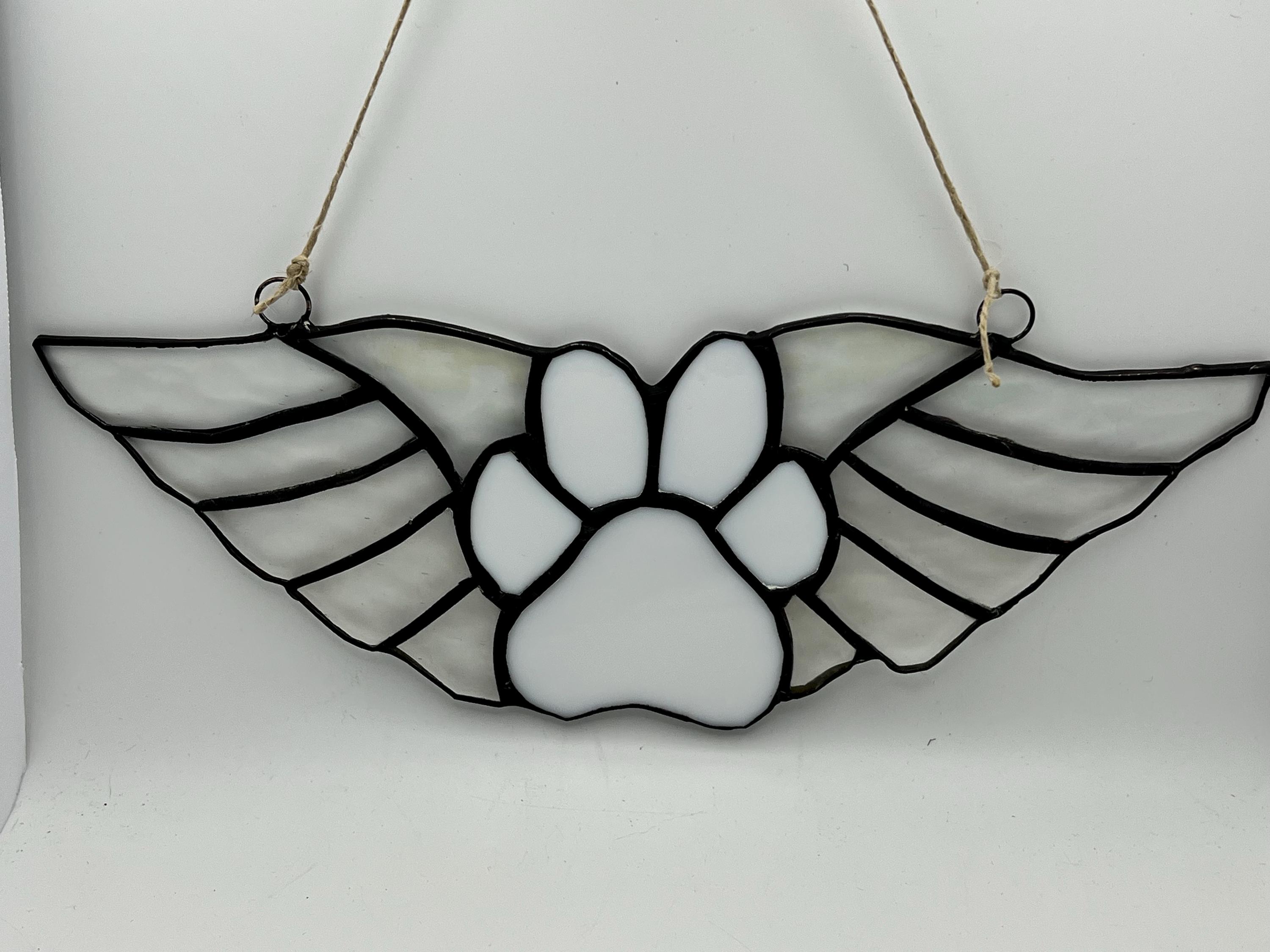 Stained Glass Pet Memorial Suncatcher: Angel Wings & Paw Print - Etsy