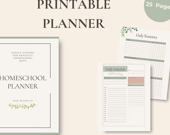 Homeschool Printable Planner | Homeschool Organizer | Daily Weekly Lesson Planning Pages