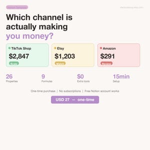 Notion Profit Tracker for Etsy Amazon TikTok Sellers | Multi-Channel True Net Profit Dashboard Template