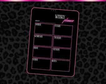 Modelo de Planejador Semanal em Modo Escuro - (Digital) Planejamento de Agenda Pessoal Rosa