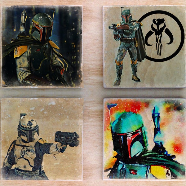 Mandalorians stone coaster set - Star Wars Bounty Hunters Boba Fett fantasy sci fi