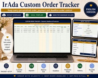 Custom Order Tracker Excel Template for Handmade Sellers, Deposit & Deadline Spreadsheet