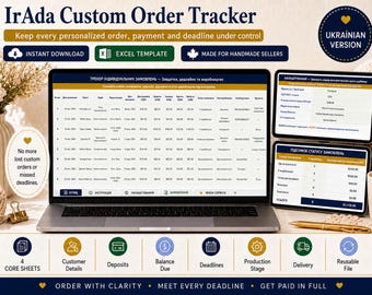 Custom Order Tracker in Ukrainian, Excel Spreadsheet for Handmade Sellers in Canada