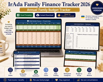 Family Finance Tracker |Ukrainian Version| Annual Budget Planner | Income Expenses Savings | Excel Spreadsheet | 17 Sheets  Instant Download