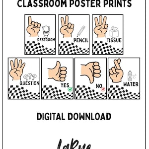 Classroom Hand Signal Posters | 7 Signs for Classroom Management (Digital Download)