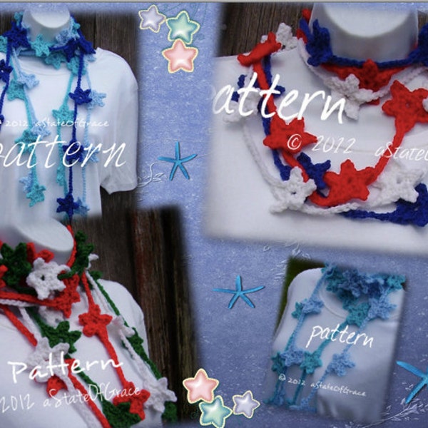 Star Lariat Scarf PATTERN, Crochet, Skinny Scarf, Bunting, Garland, INSTANT DOWNLOAD