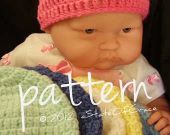 Baby Beanie Hat PATTERN, Quick and Easy Crochet, Newborn to 3 month plus Preemie size, INSTANT DOWNLOAD