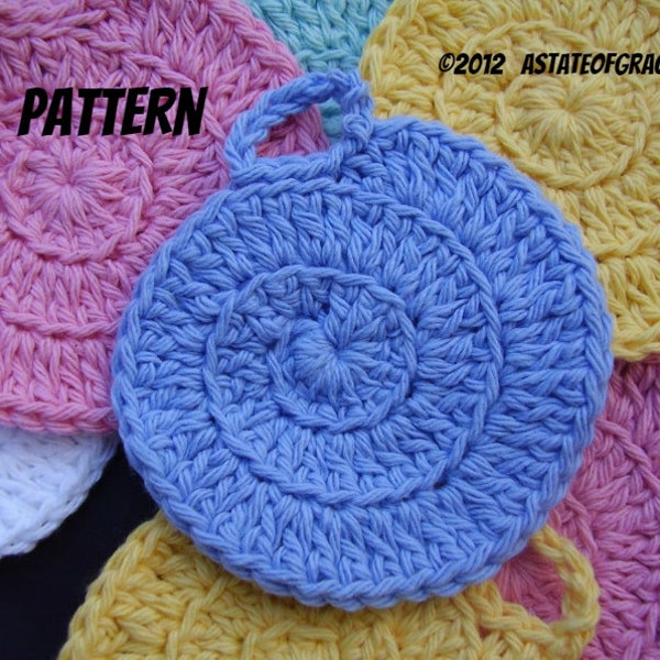 Nautilus Spiral Facial Scrubbie and Washcloth PATTERN, 3 Sizes, Makeup Remover, Coaster, Dishcloth, INSTANT DOWNLOAD