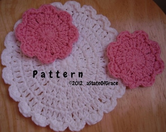 Flower Facial Scrubbie and Washcloth, Crochet PATTERN, Dishcloth, Doily, Hotpad, Coaster, INSTANT DOWNLOAD