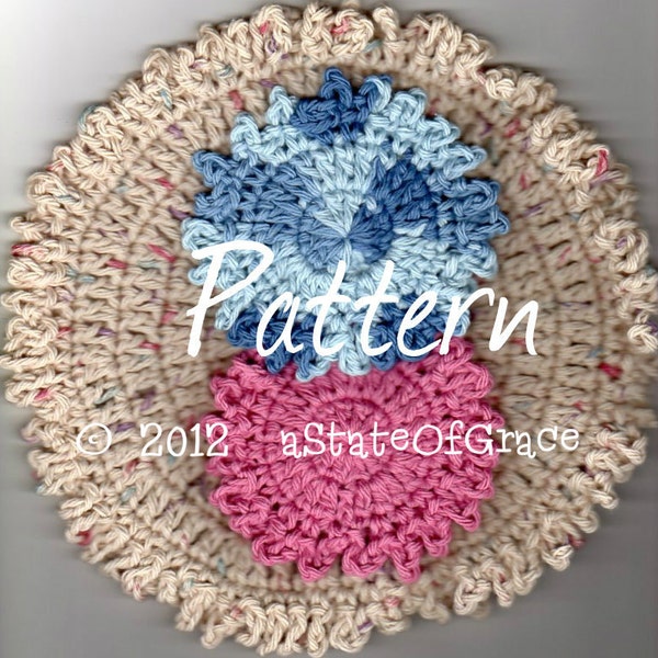 Washcloth and Facial Scrubbie, Crochet PATTERN , Ruffled Edge Set #2, INSTANT DOWNLOAD