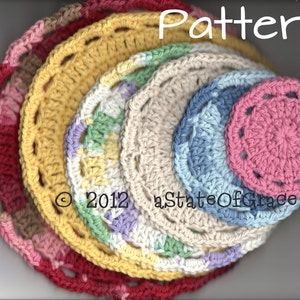 Facial Scrubbie and Washcloth PATTERN,  6 Sizes, Round Dishcloth, Doily, Coaster, Crochet, INSTANT DOWNLOAD