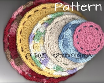 Facial Scrubbie and Washcloth PATTERN,  6 Sizes, Round Dishcloth, Doily, Coaster, Crochet, INSTANT DOWNLOAD