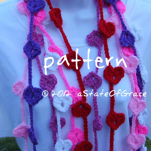 Heart Lariat Scarf PATTERN, Crochet, Valentine, Bunting, Garland, INSTANT DOWNLOAD