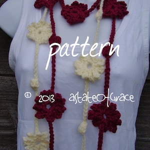 Flower Lariat Scarf PATTERN 2, Skinny Scarf, Spring Flower Scarf, Crochet, INSTANT DOWNLOAD image 1