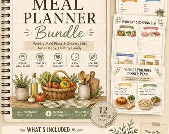 Busy Mom Meal Planer Bundle | Wöchentlicher Essensplaner Printable | Einkaufsliste | Familienessen Planer | Sofort Download PDF