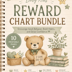 Kids Reward Chart Bundle | Printable Routine Charts, Chore Chart, Reading Log, Kindness Tracker & Reward Coupons | Positive Habits